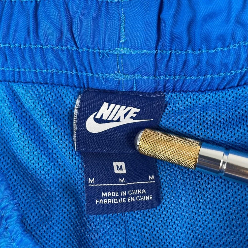 Nike Swim Trunks Mens M Blue Swoosh Brasil Logo Elastic Waist Drawstring Pockets